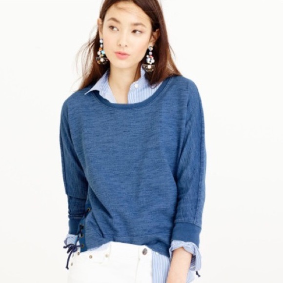 J. Crew Tops - J. Crew Indigo Lace Up cotton sweatshirt | S